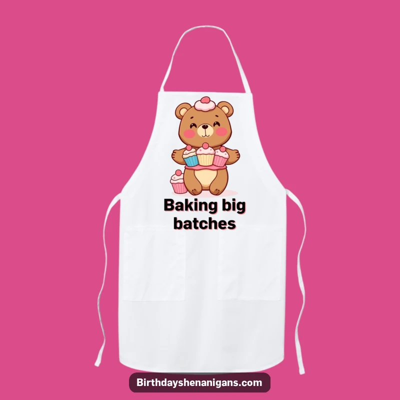 Funny Bear Cupcake Apron: Cheerful Baker Balancing Treats, Kitchen Fun!