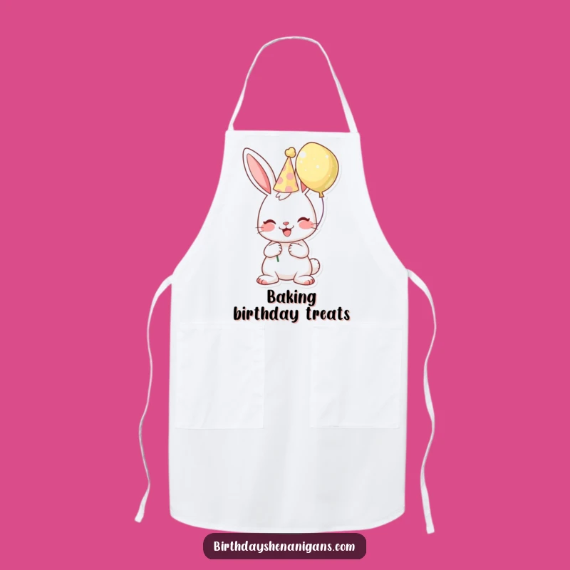 Funny Birthday Bunny Apron: Cheerful Chef Character, Hat & Balloon, Kitchen Gift