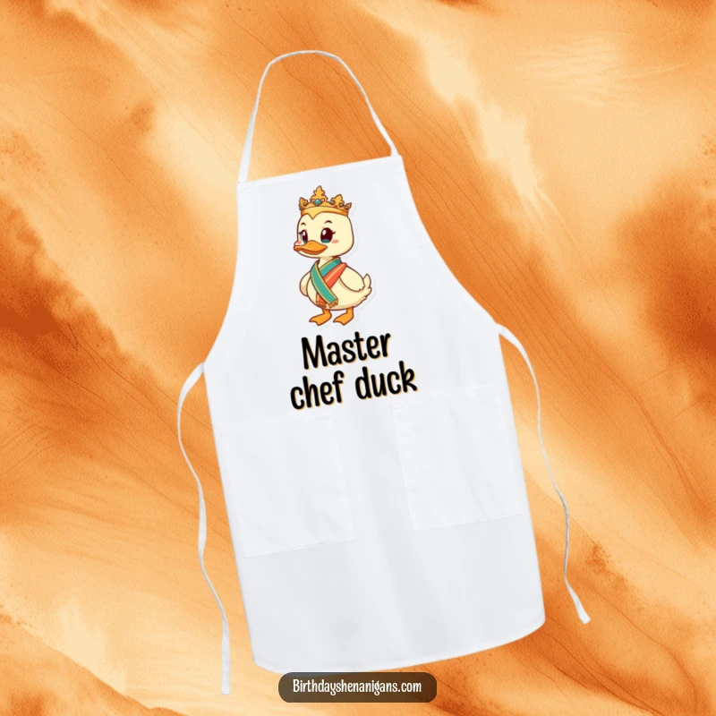 Funny Duck Apron: A regal duck with a sash leads the kitchen, adding authority and humor to cooking.