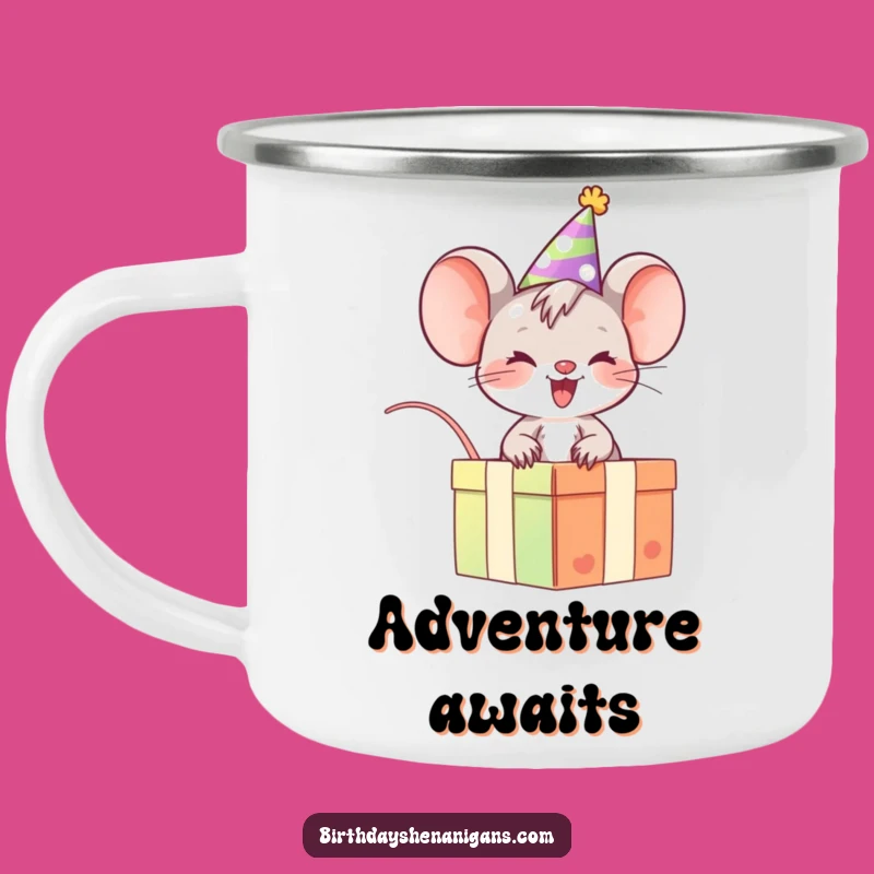 Funny Mouse Camping Mug: Giggling Rider Enamel Mug, Outdoor Fun Gift!