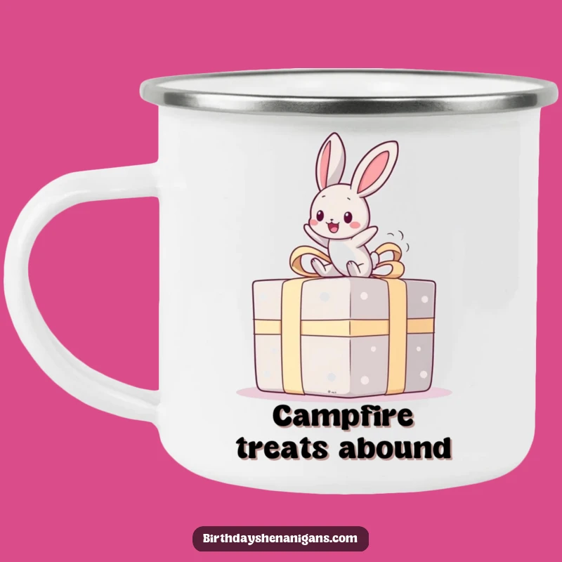 Funny Kawaii Bunny Present Bounce Camping Mug: Adventure Fueled by Joy