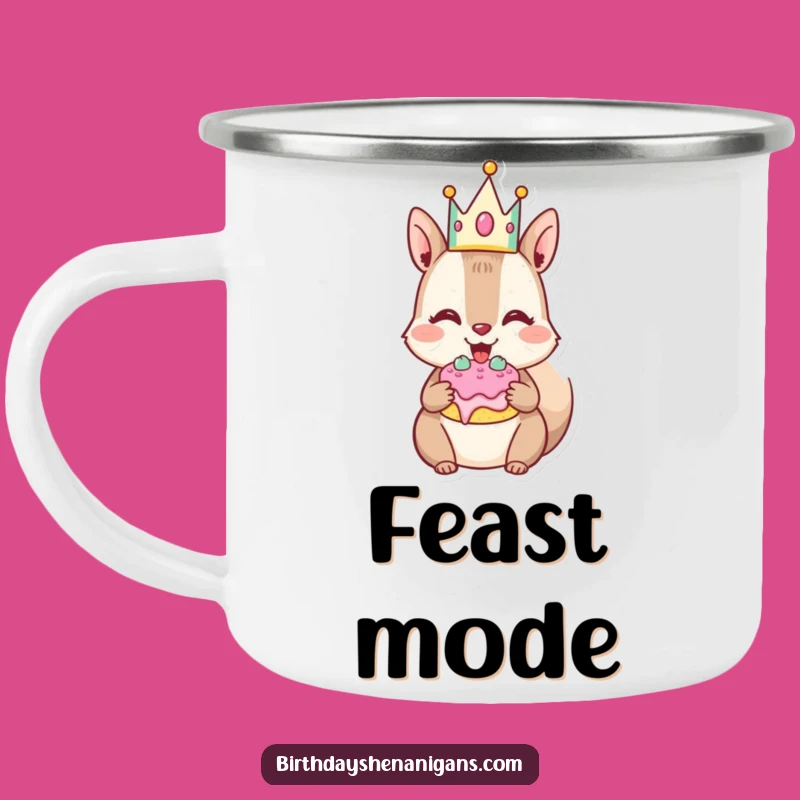Funny Squirrel Camping Mug: Cake Lover Enamel Mug, Sweet Outdoor Gift!