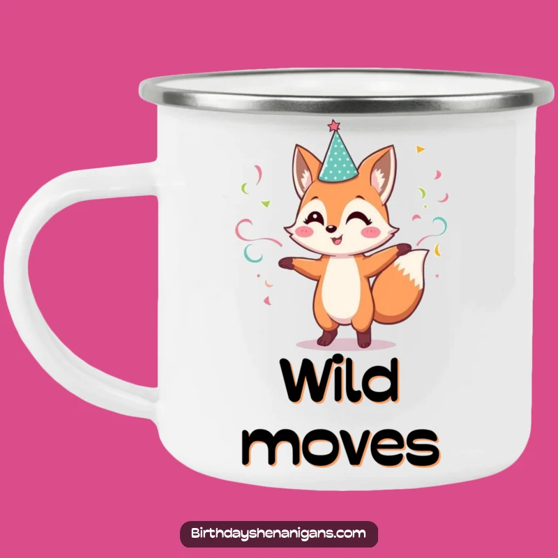 Funny Fox Camping Mug: Dancing Streamer Enamel Mug, Festive Outdoor Gift!