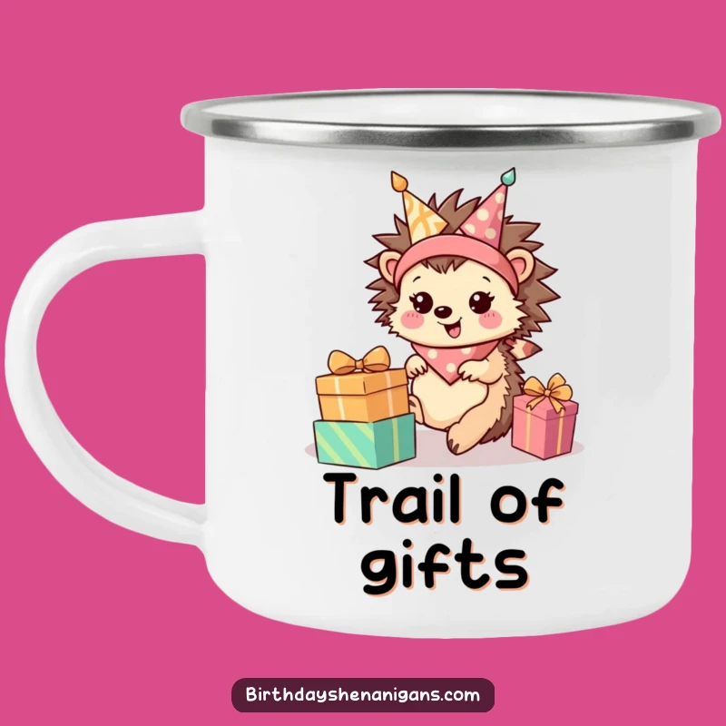 Funny Hedgehog Camping Mug: Rolling Rider Enamel Mug, Outdoor Gift!