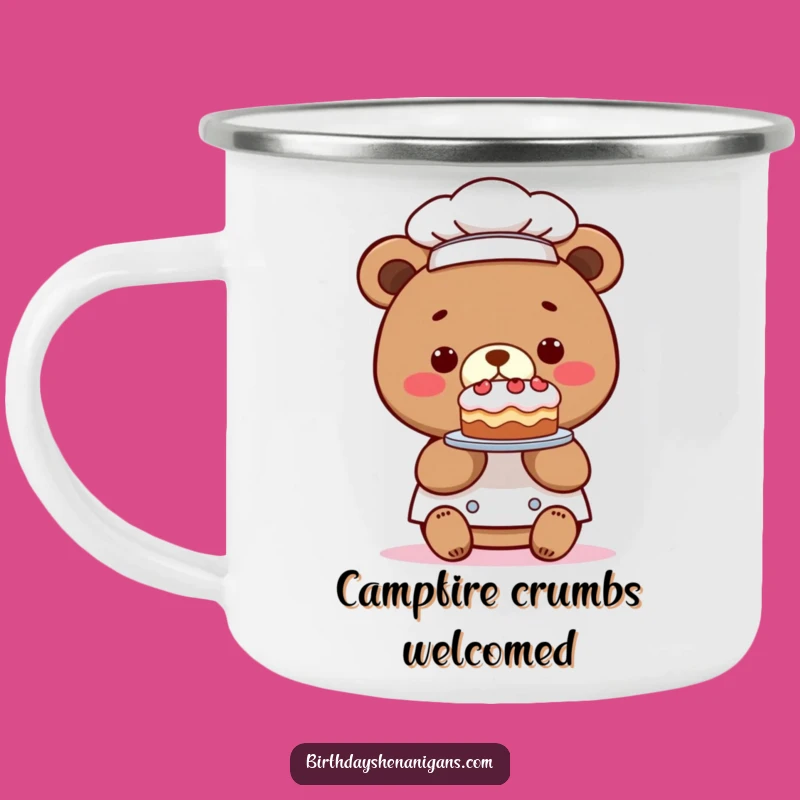Funny Kawaii Bear Chef Tiny Cake Camping Mug: Adventure Fuelled by Sweet Humor