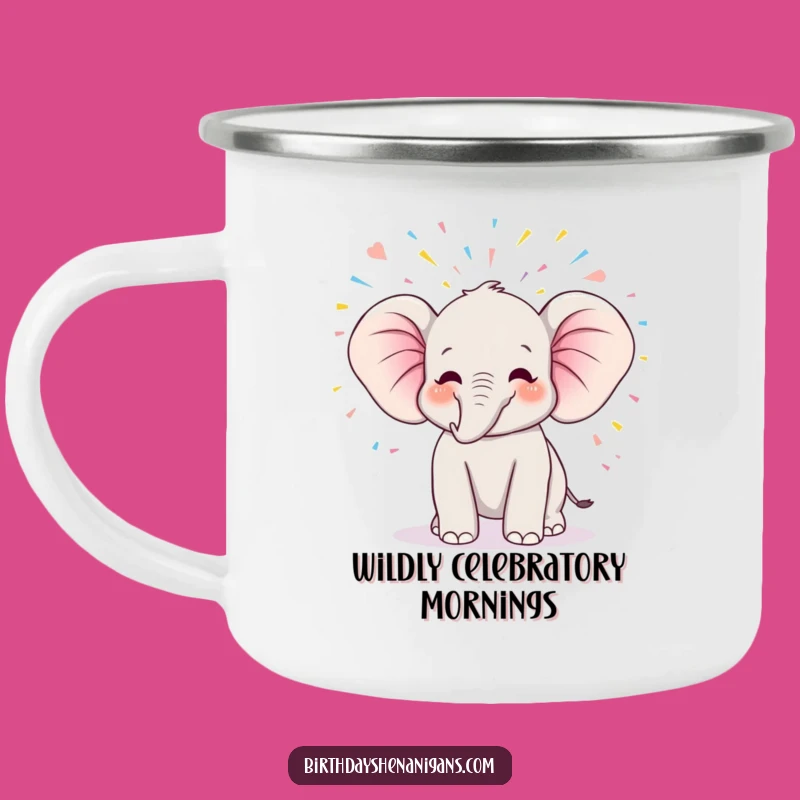 Funny Kawaii Elephant Camping Mug - Joyful Adventure Companion with Streamers