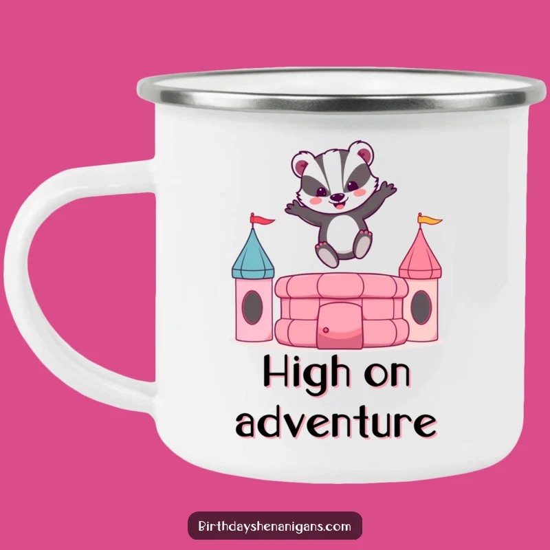 Funny Badger Bouncy Castle Camping Mug: Adventure Fueled by Fun!