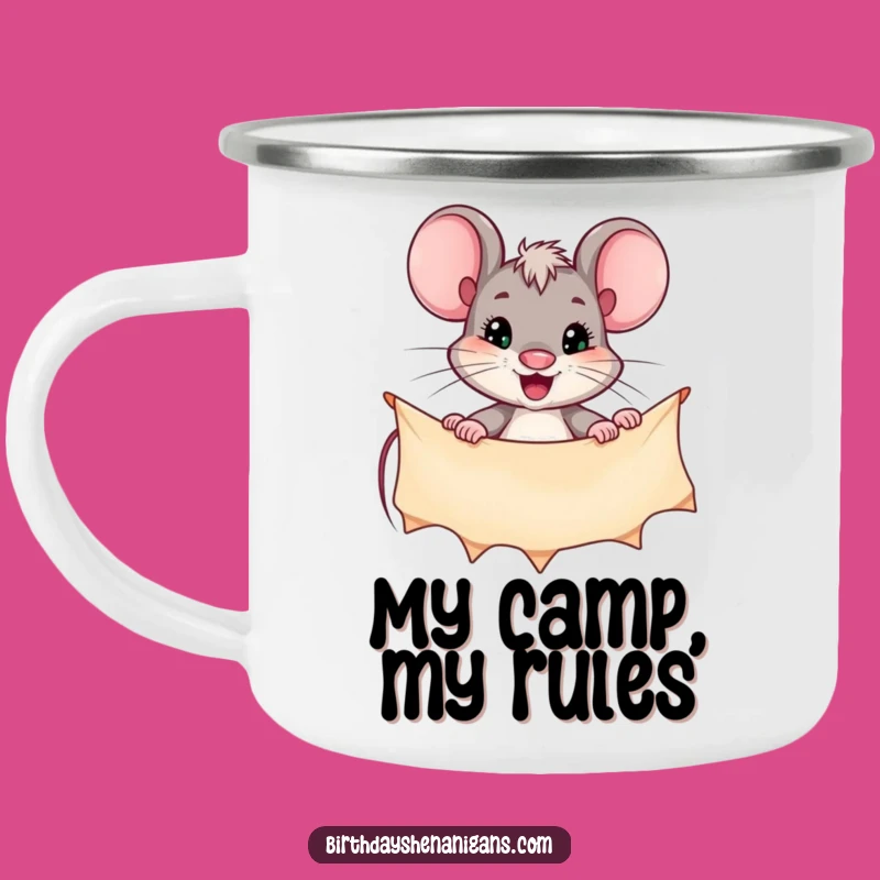 Funny Determined Mouse Banner Camping Mug: Fuel Your Adventures with Rodent Grit!