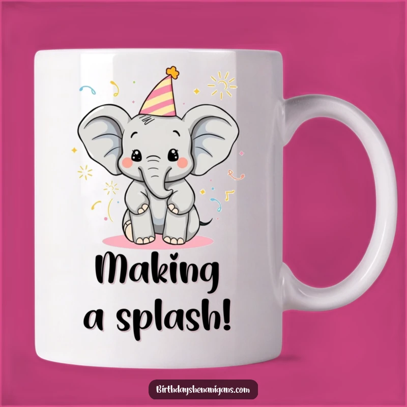 Funny Elephant Birthday Mug: Joyful Popper Sprayer, Perfect Celebration Gift!