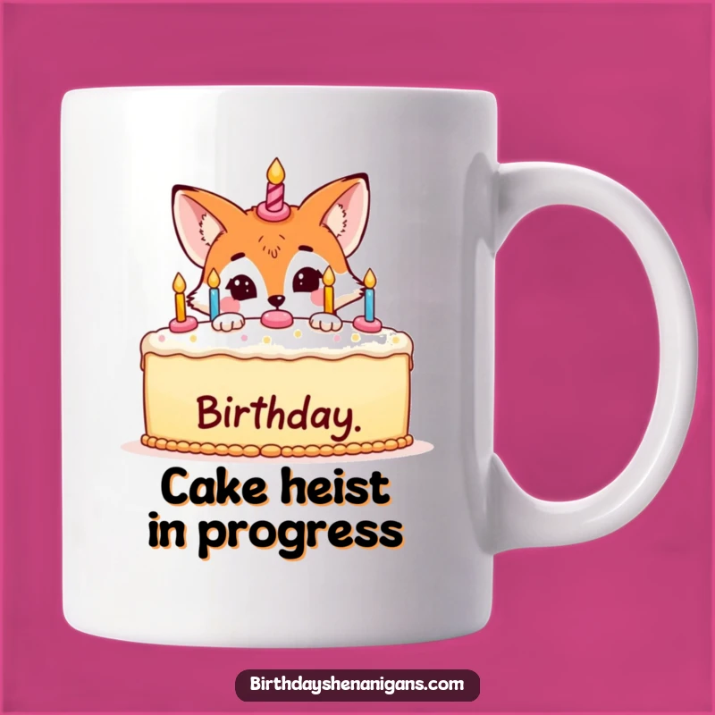 Funny Fox Hiding Cake Mug: Hilarious Birthday Surprise Gift Mug