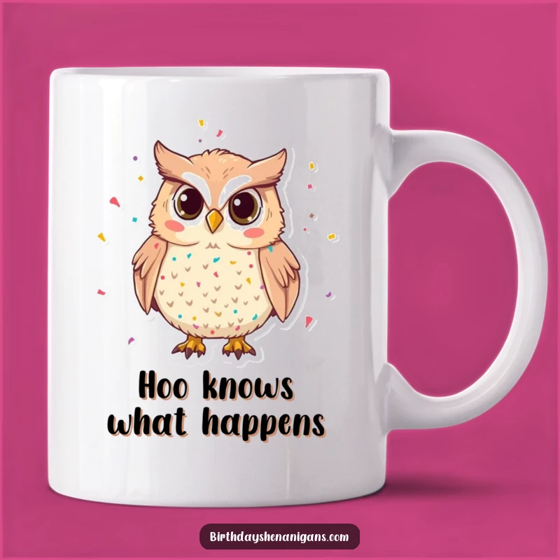 Funny Mischievous Owl Confetti Mug: A Hilarious Party Gift for Fun Lovers