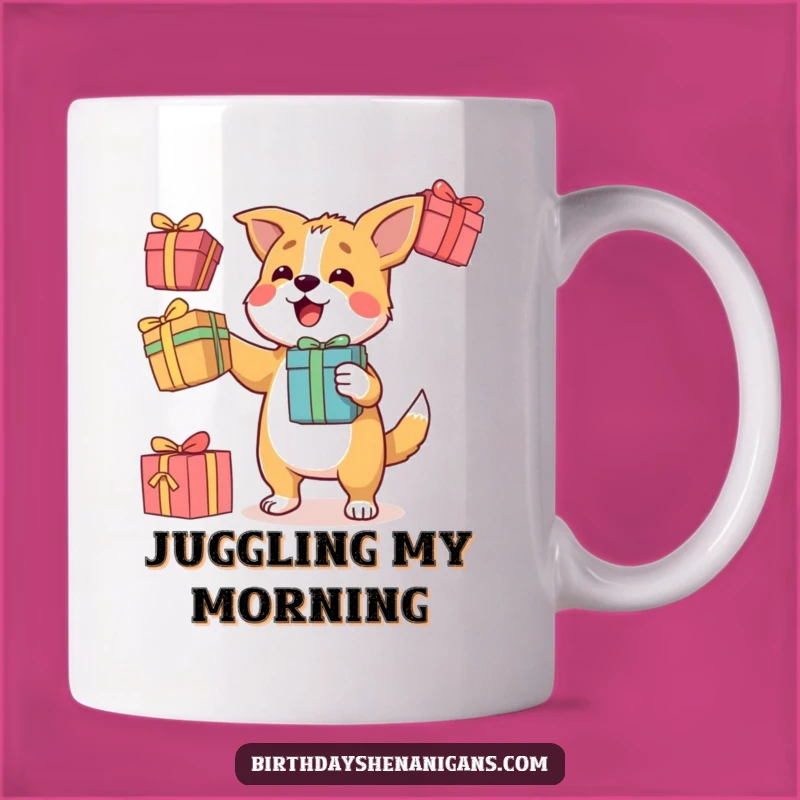 Funny Dog Juggling Mug: Determined Character with Gifts, Perfect Gift