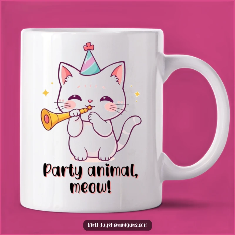 Kawaii Cat Funny Birthday Mug - Party Animal Trumpet Gift!