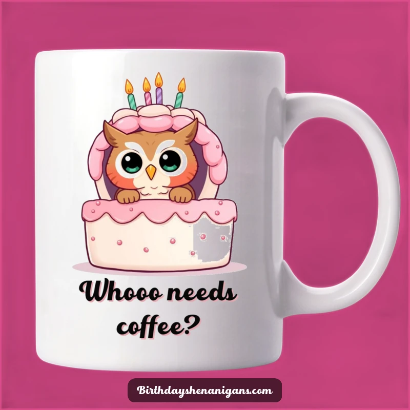 Funny Owl Birthday Cake Mug - Curious Peek Surprise Gift