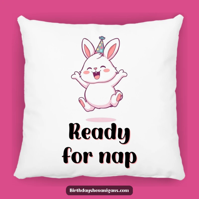 Funny Bunny Party Hat Pillow - Soft Leaping Rabbit Comfort Gift