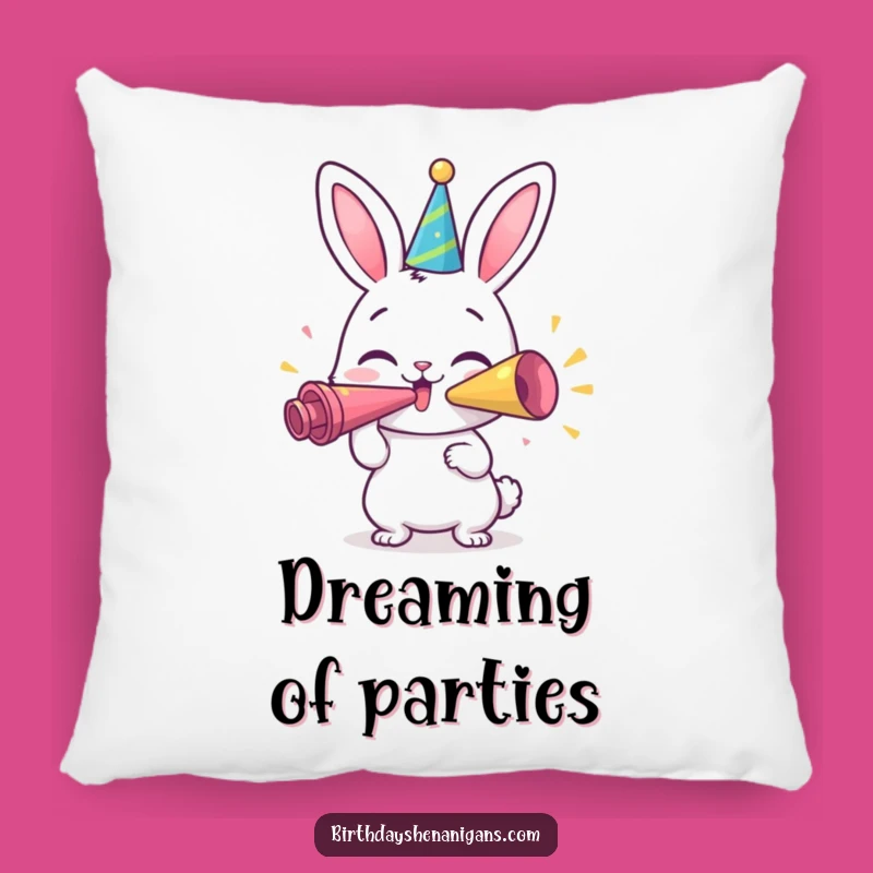 Funny Bunny Party Pillow: Happy Character Blows Horn - Cozy Gift!