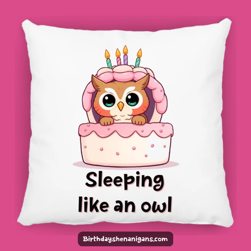 Funny Owl Birthday Cake Pillow - Soft Curious Comfort Gift