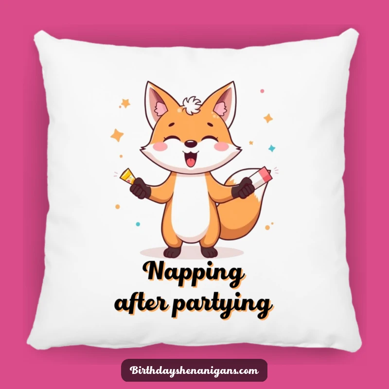Funny Fox Juggling Party Poppers Pillow: Add a Hilarious Accent to Your Cozy Space