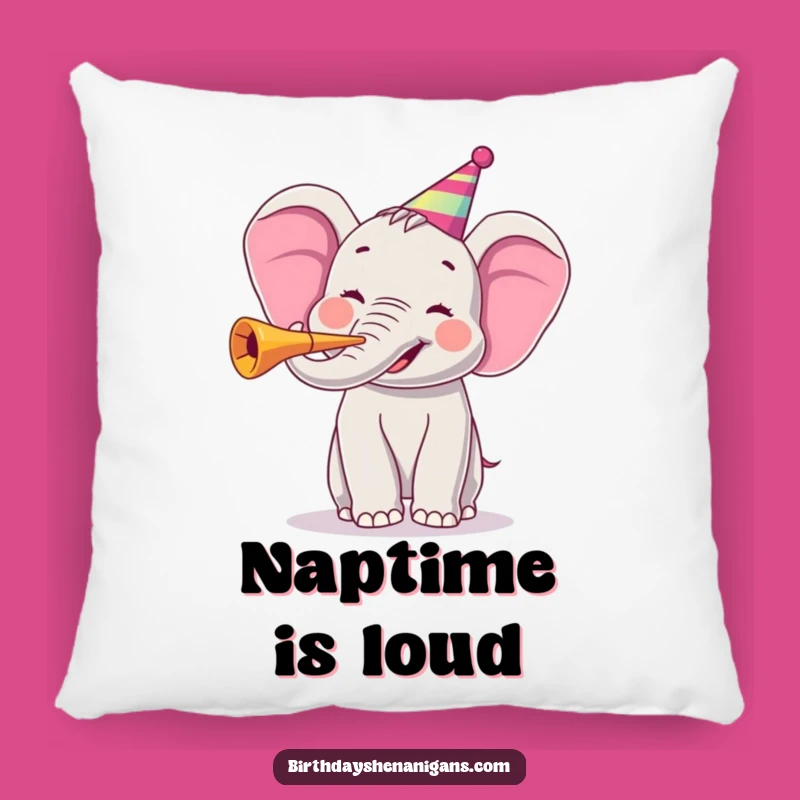 Funny Joyful Elephant Party Horn Pillow: Cuddle Up with Festive Pachyderm Comfort!