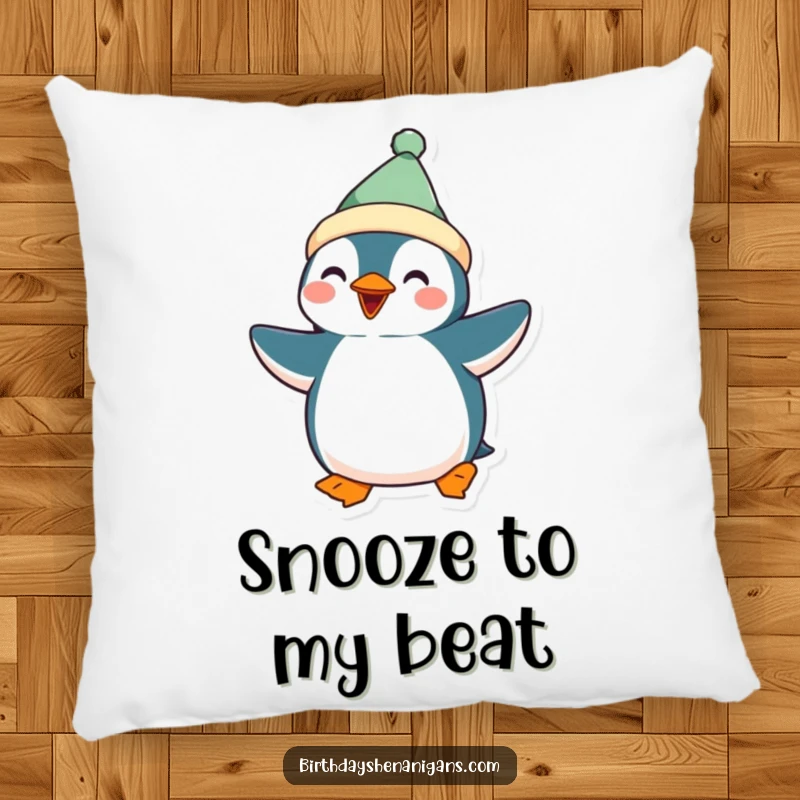 Funny Kawaii Penguin Pillow: A soft cushion featuring a festive penguin doing a silly dance, offering comfort and playful vibes.