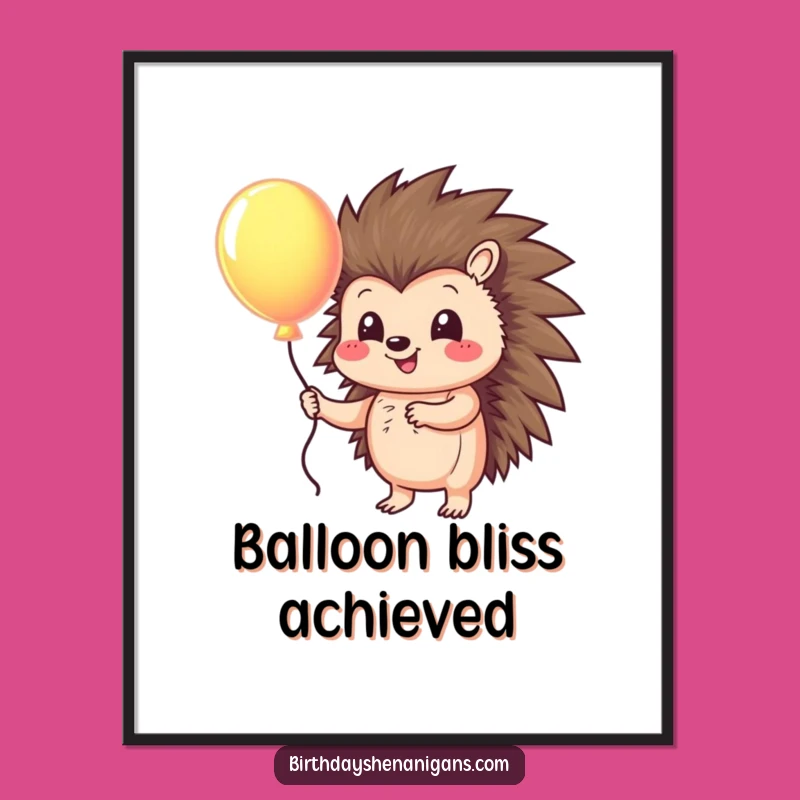 Funny Hedgehog Balloon Digital Print: Instant Joyful Art for Your Walls