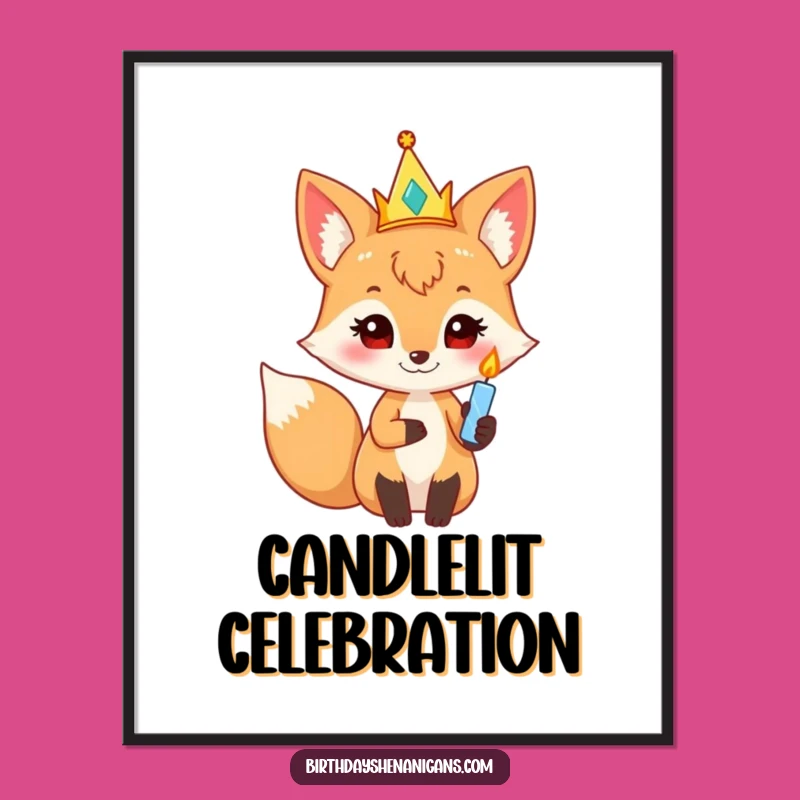 Funny Curious Fox Party Crown Digital Art: Instant Hilarious Birthday Decor for Your Walls