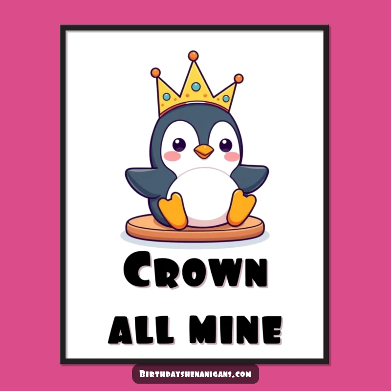 Funny Kawaii Penguin Digital Art: Sliding Decor, Instant Download Gift