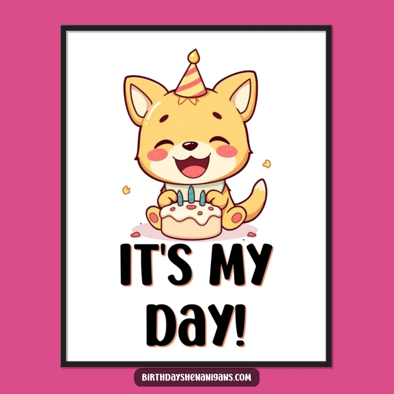 Funny Birthday Dog Digital Print, Gleeful Cake Smash Dog - Instant Funny Gift