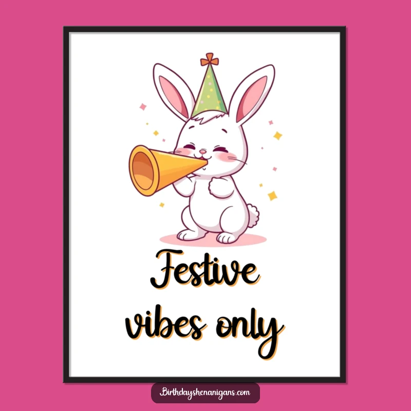 Funny Bunny Party Horn Digital Art: Instant Joy For Your Walls, Perfect Funny Gift!