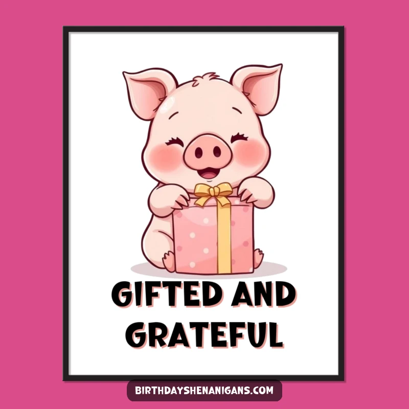 Funny Kawaii Pig Digital Art: Instant Joyful Gift Unwrapping Decor!