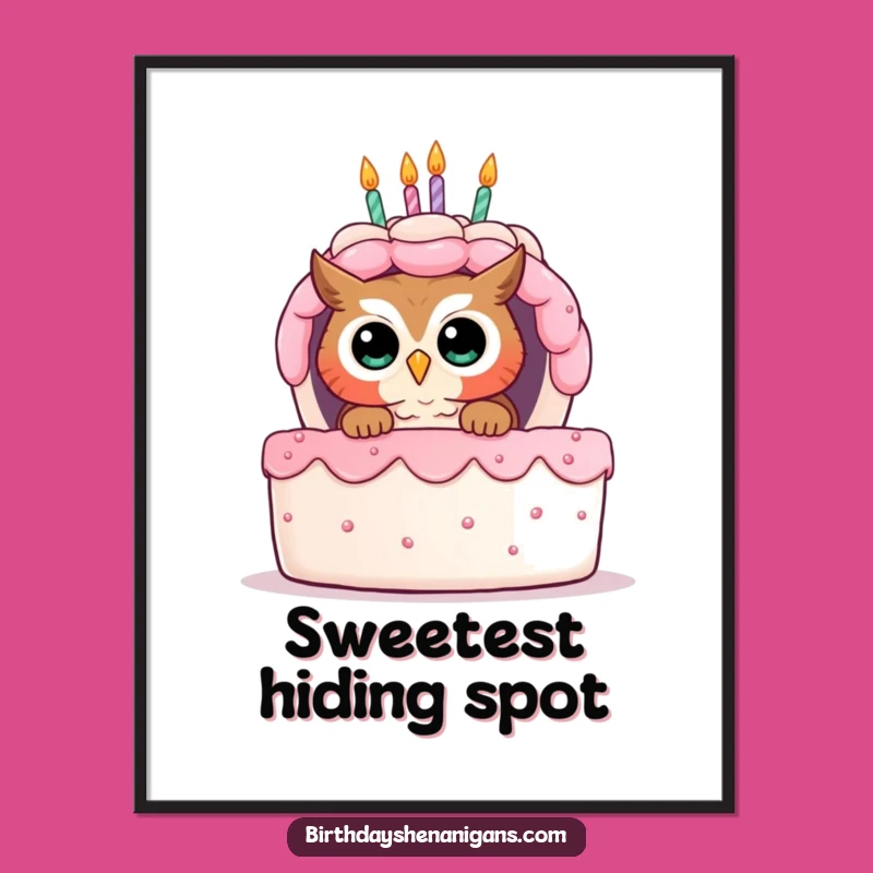 Funny Owl Birthday Cake Digital Print - Instant Curious Art Gift