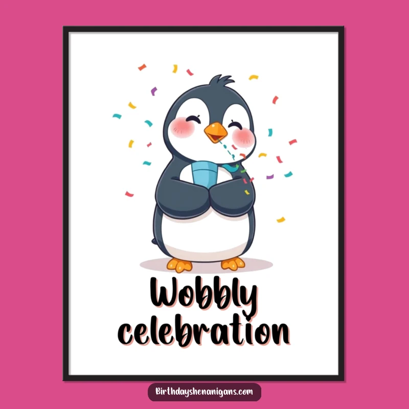 Funny Penguin Confetti Digital Print - Instant Wobbly Bird Art Gift