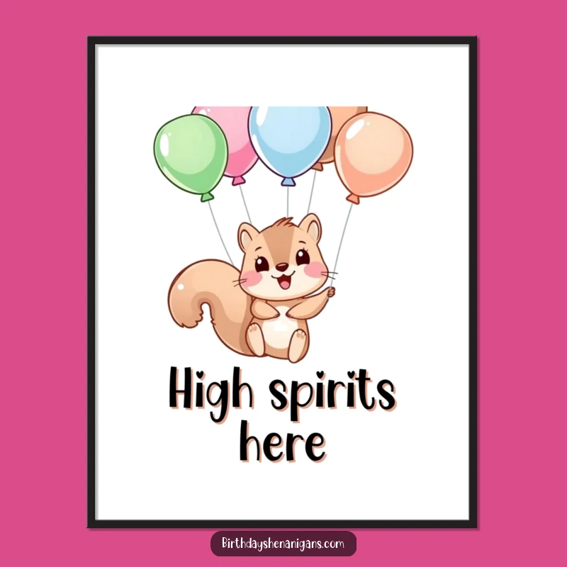 Funny Squirrel Balloon Digital Art: Instant Joyful Decor, Perfect Gift