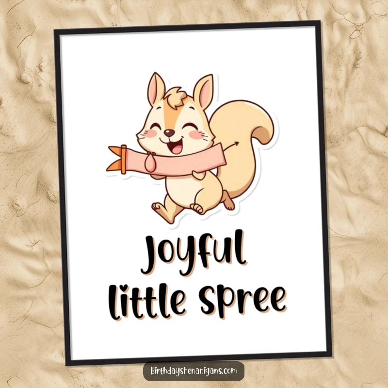 Funny Squirrel Digital Art Print: A joyful squirrel runs with a banner, offering instant cheer and humor for digital decoration.