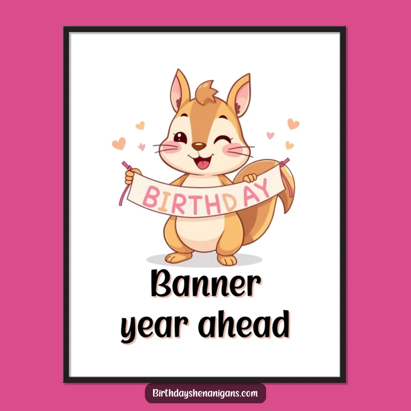 Funny Squirrel Birthday Banner Digital Art: Instant Festive Wall Decor!