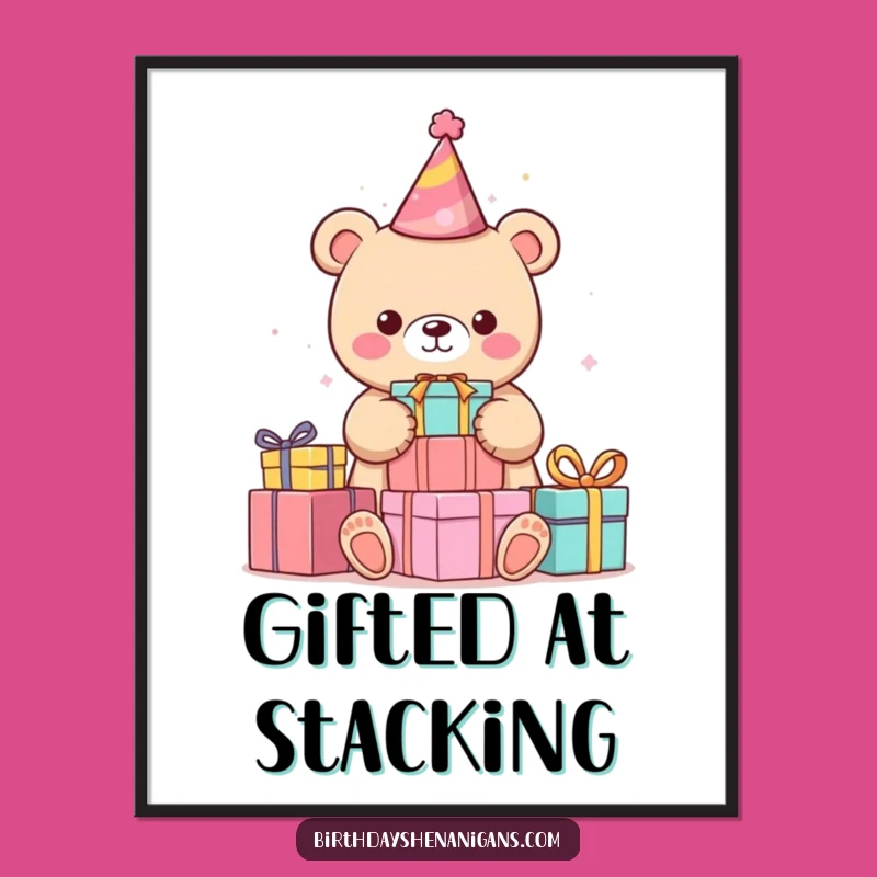 Funny Kawaii Bear Digital Art: Hilarious Printable Gift for Instant Party Decor