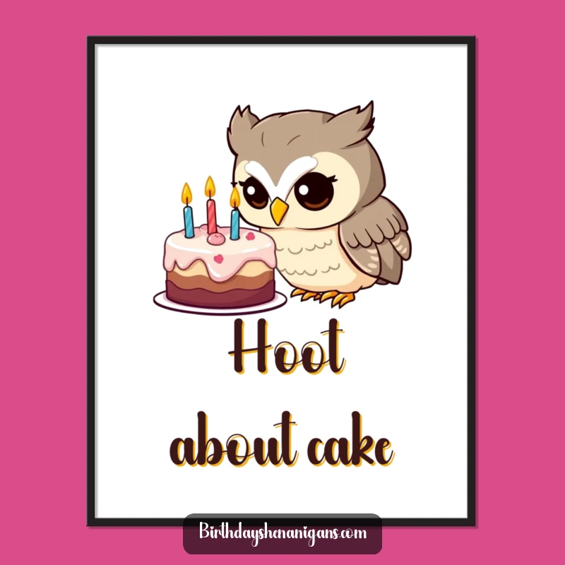 Funny Owl Birthday Cake Digital Art: Instant Whimsical Wall Decor!