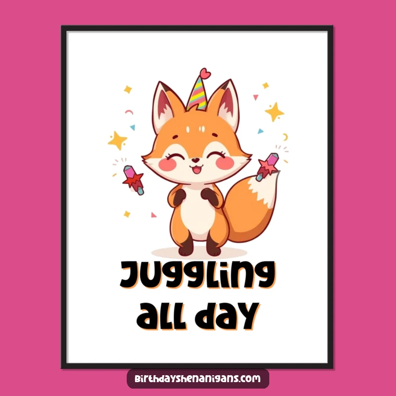 Funny Fox Juggling Digital Art: Instant Party Decor!