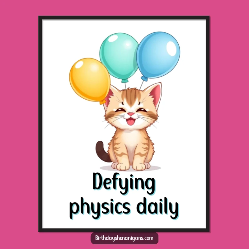 Printable Funny Kitten Balloon Art - Instant Whimsical Download for Decor