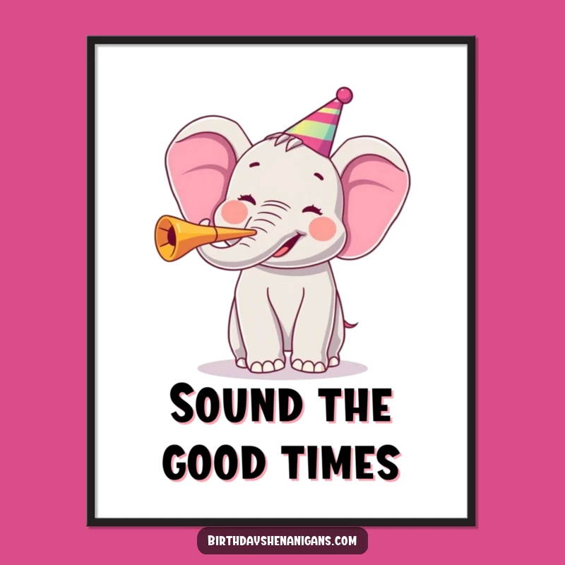 Funny Joyful Elephant Party Horn Digital Art: Instant Festive Decor!