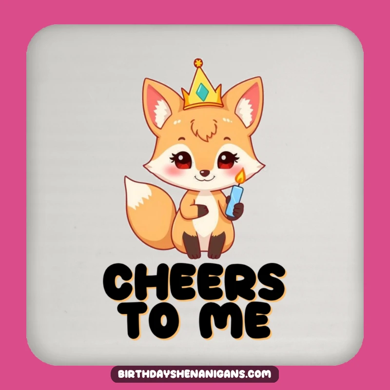 Funny Curious Fox Party Crown Drink Coaster: Protect Surfaces with Hilarious Birthday Flair
