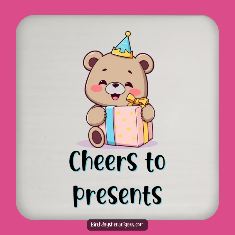 Funny Bear Birthday Crown Coaster: Protect Surfaces With Joyful Art!
