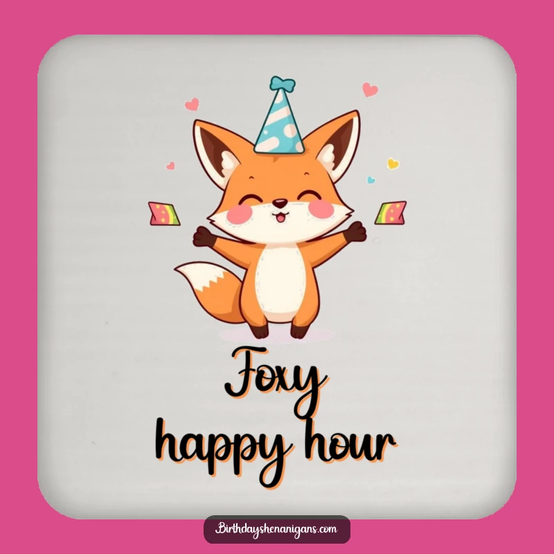 Funny Kawaii Fox Drink Coaster: Juggling Hats for Table Protection, Gift