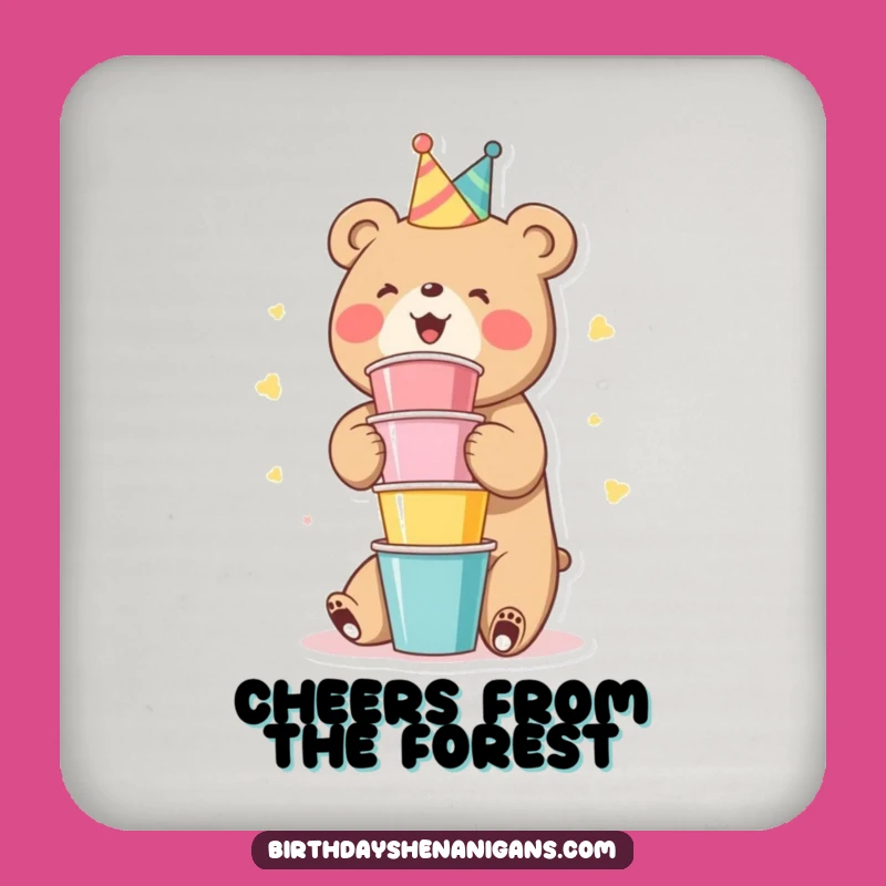 Funny Bear Party Cups Coasters: Protect Surfaces with Festive Drink Art