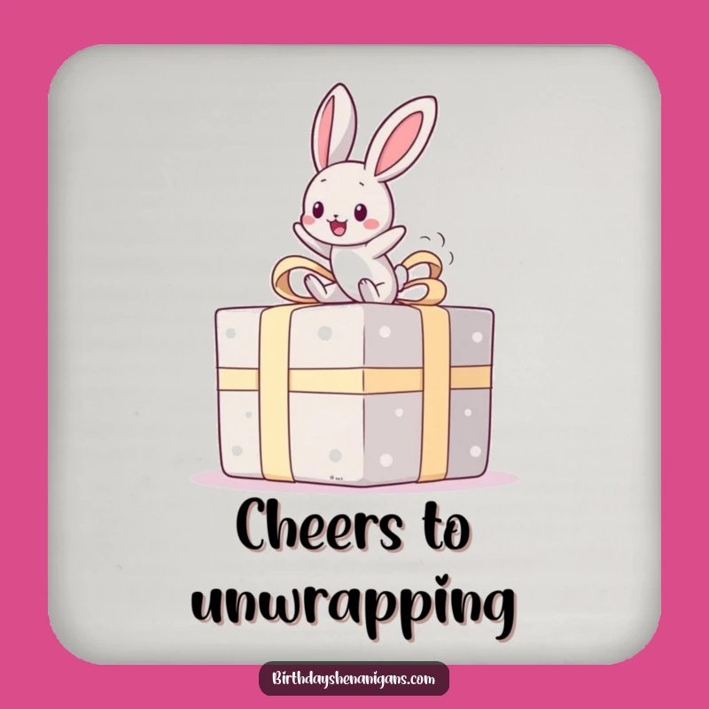 Funny Kawaii Bunny Present Bounce Coaster: Protect Surfaces with Cute Joy