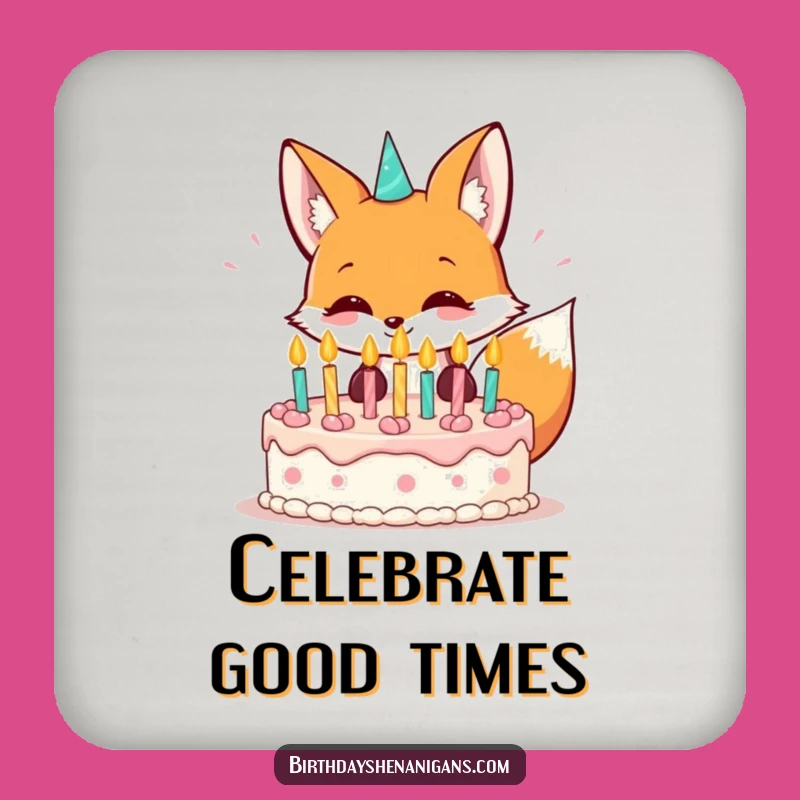 Funny Kawaii Fox Birthday Coaster Set: Protect Surfaces with Fun