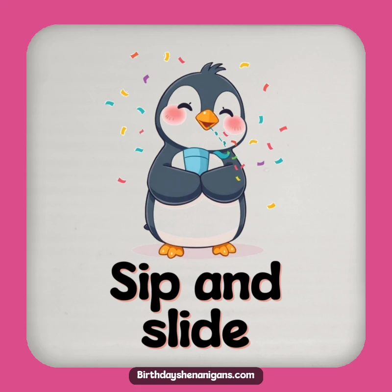 Funny Penguin Confetti Coaster - Protects Surfaces with Wobbly Charm Gift