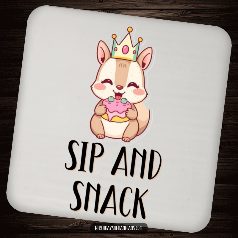 Funny Squirrel Coasters: Joyful character stuffs cheeks with cake, a set of humorous and practical drink coasters.