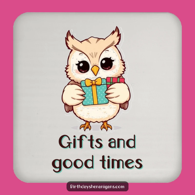 Funny Owl Presents Coaster Set: Protect Surfaces with Festive Humor