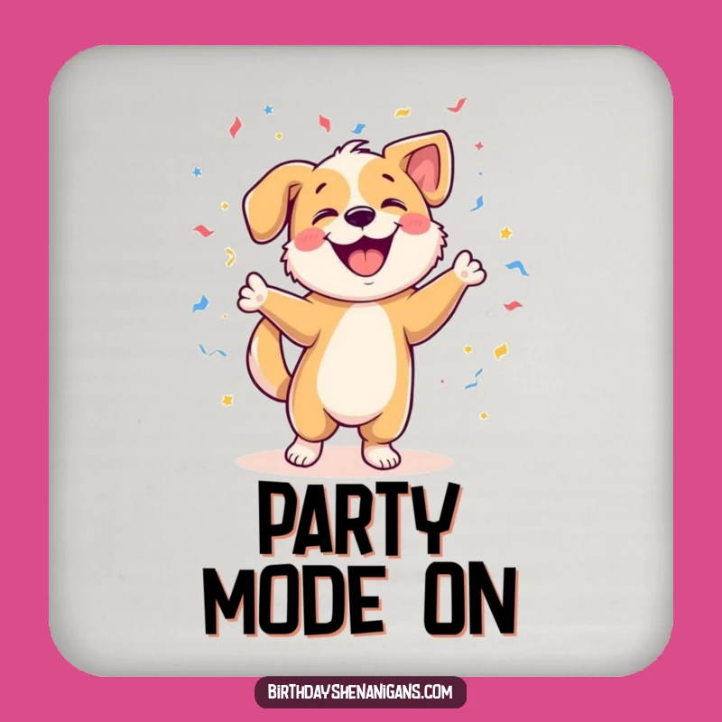 Funny Dog Dancing Coaster Set: Joyful Pup w/ Confetti, Protect & Amuse!